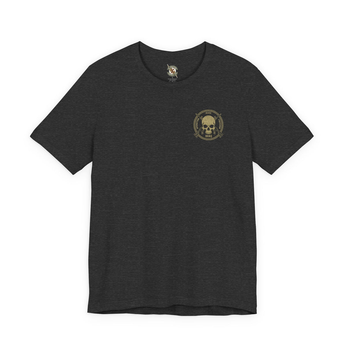 K-Factor Supply Co FOB Dagger - Skull & Carbines (Back Print) T-Shirt Dark Grey Heather / S