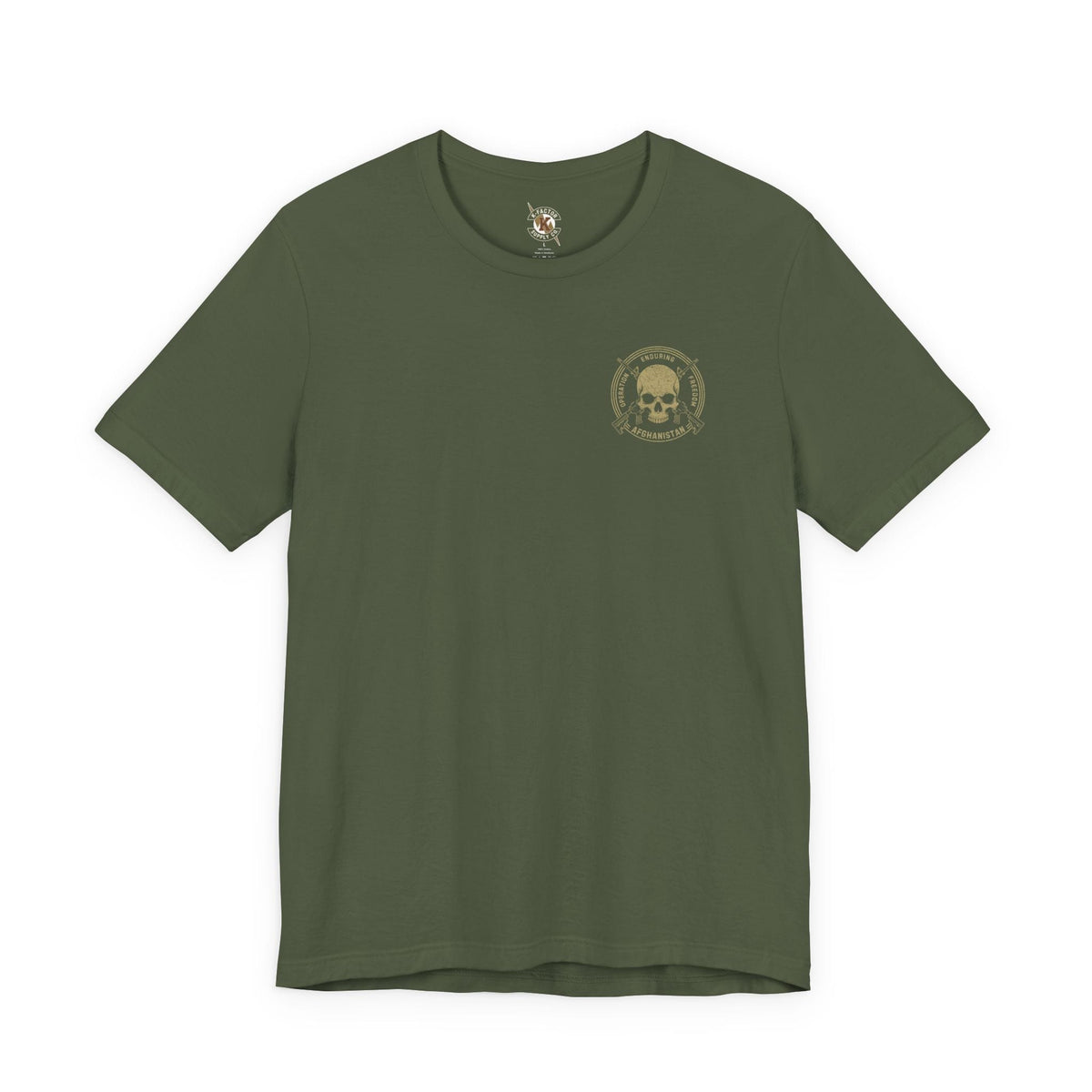 K-Factor Supply Co FOB Farah - Skull & Carbines (Back Print) T-Shirt Military Green / S