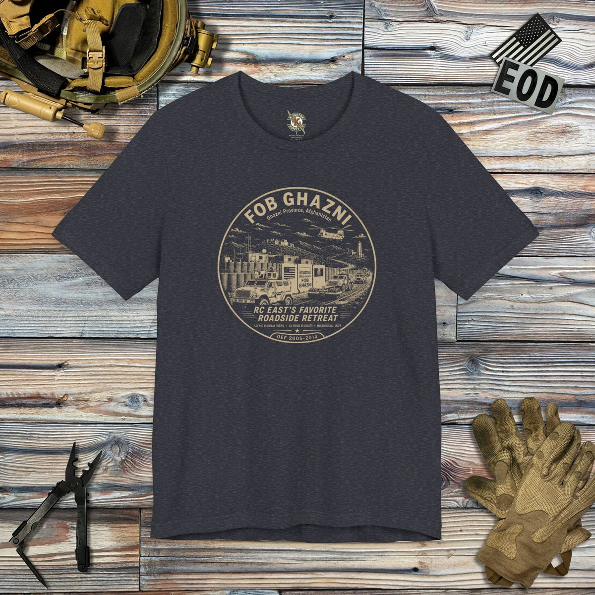 K-Factor Supply Co FOB Ghazni Roadside Retreat T-Shirt Heather Navy / S