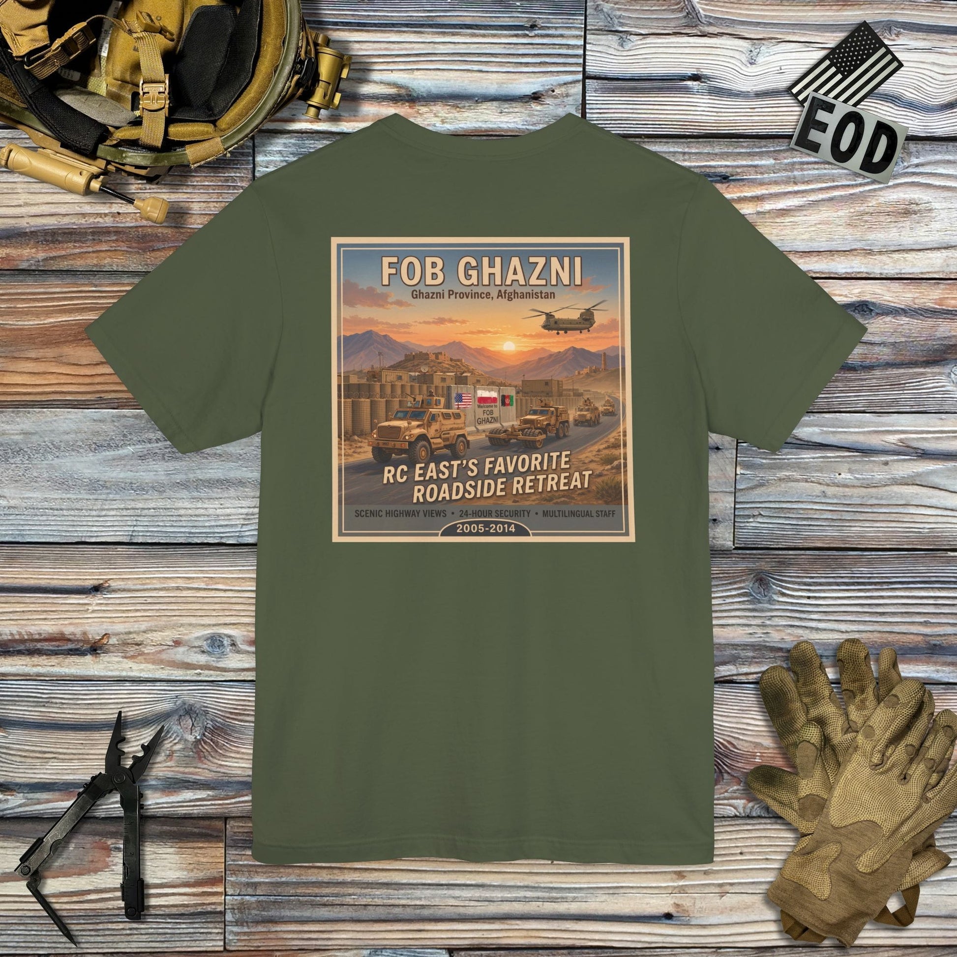 K-Factor Supply Co FOB Ghazni Travel (Back Print) T-Shirt