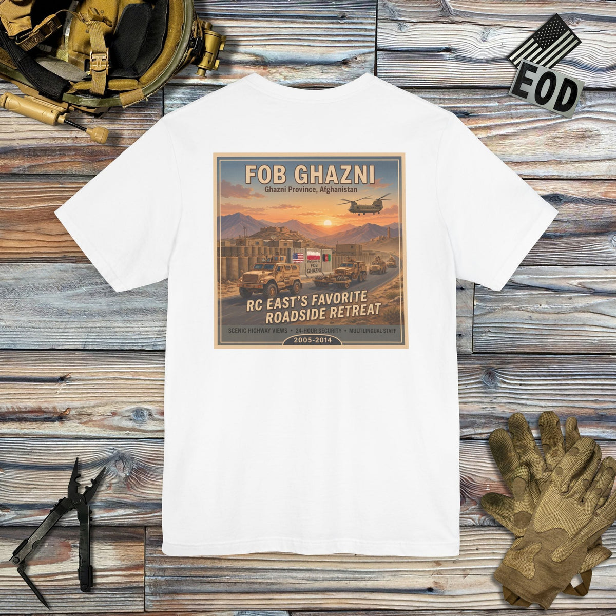 K-Factor Supply Co FOB Ghazni Travel (Back Print) T-Shirt