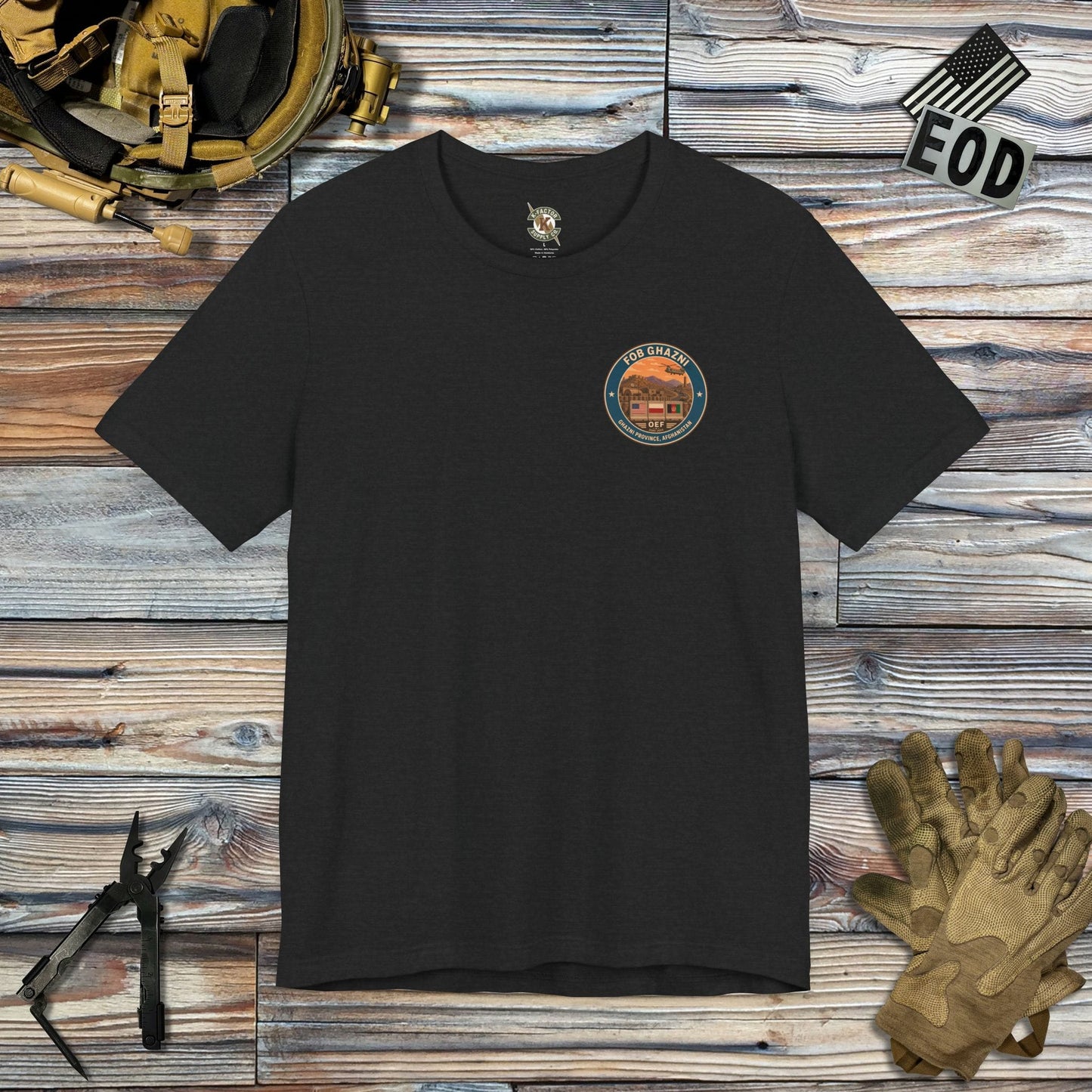 K-Factor Supply Co FOB Ghazni Travel (Back Print) T-Shirt Solid Black Blend / S