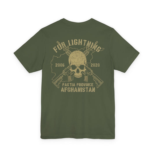K-Factor Supply Co FOB Lightning - Skull & Carbines (Back Print) T-Shirt Military Green / S