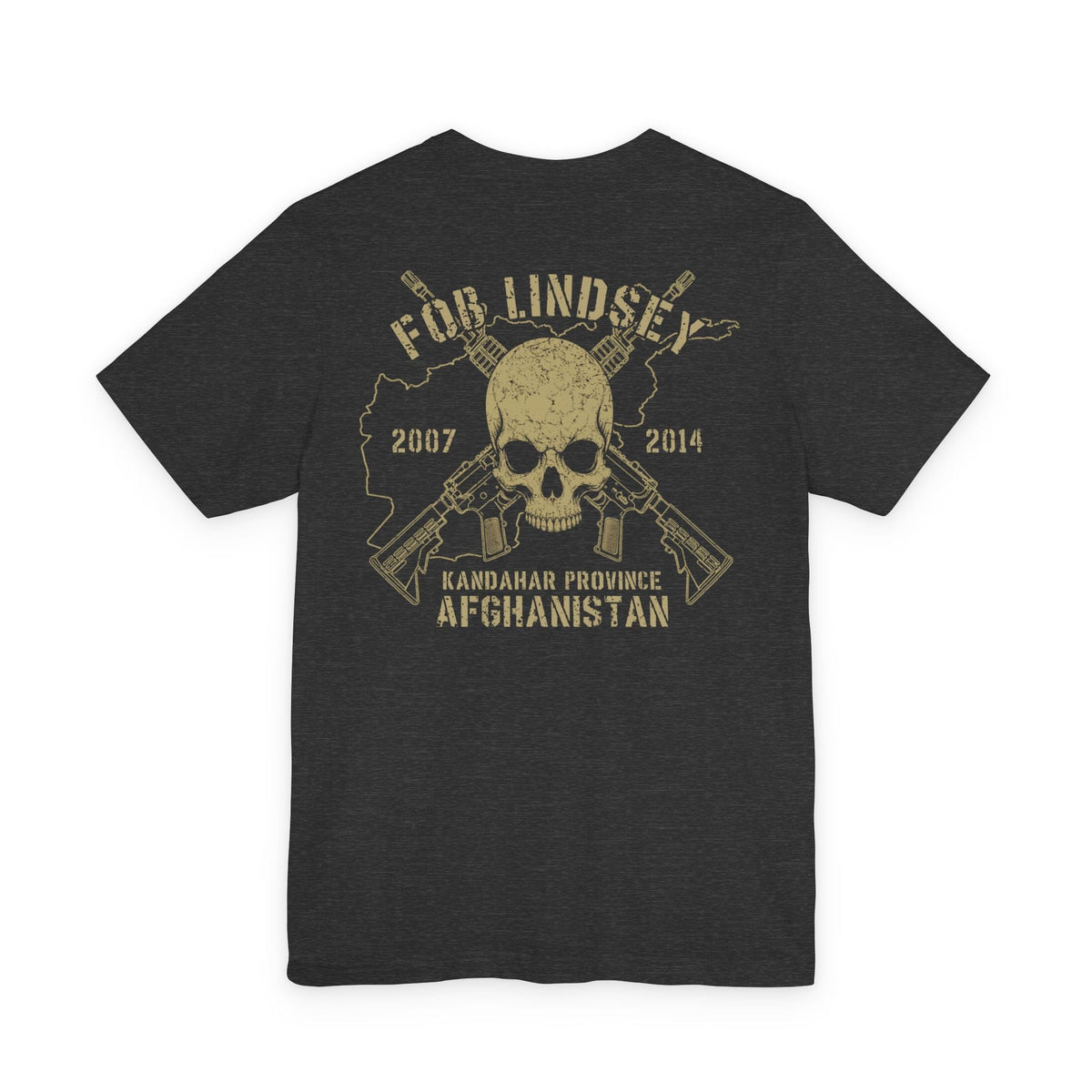 K-Factor Supply Co FOB Lindsey - Skull & Carbines (Back Print) T-Shirt Dark Grey Heather / S