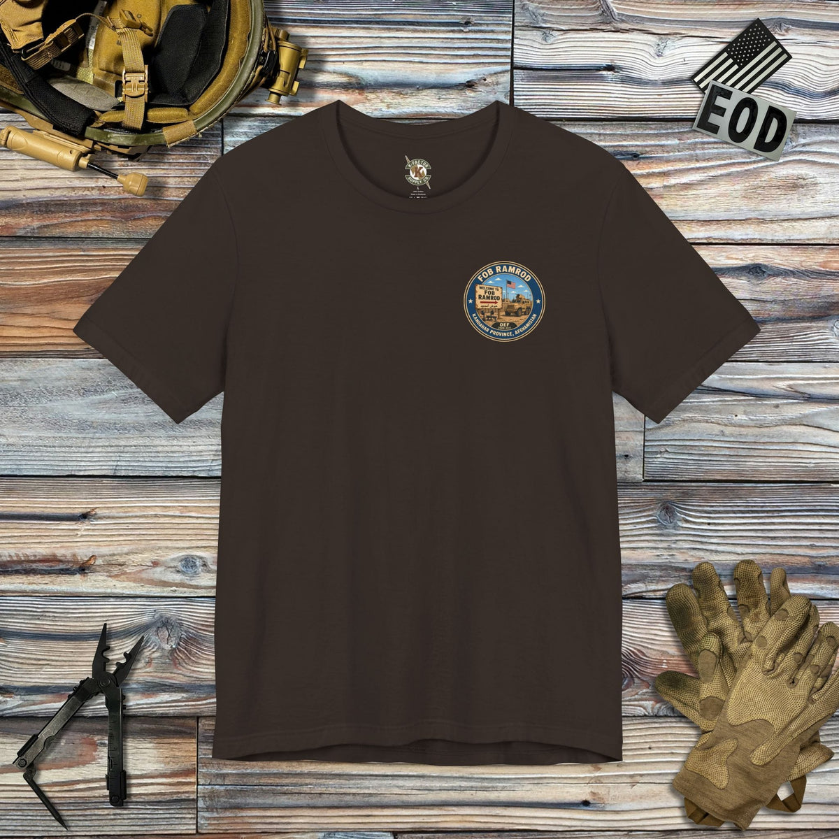 K-Factor Supply Co FOB Ramrod Travel [Back Print] T-Shirt Brown / S