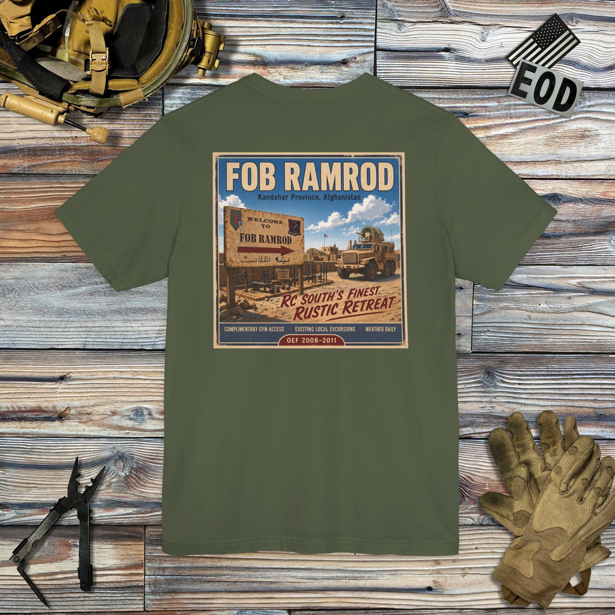 K-Factor Supply Co FOB Ramrod Travel [Back Print] T-Shirt Military Green / S
