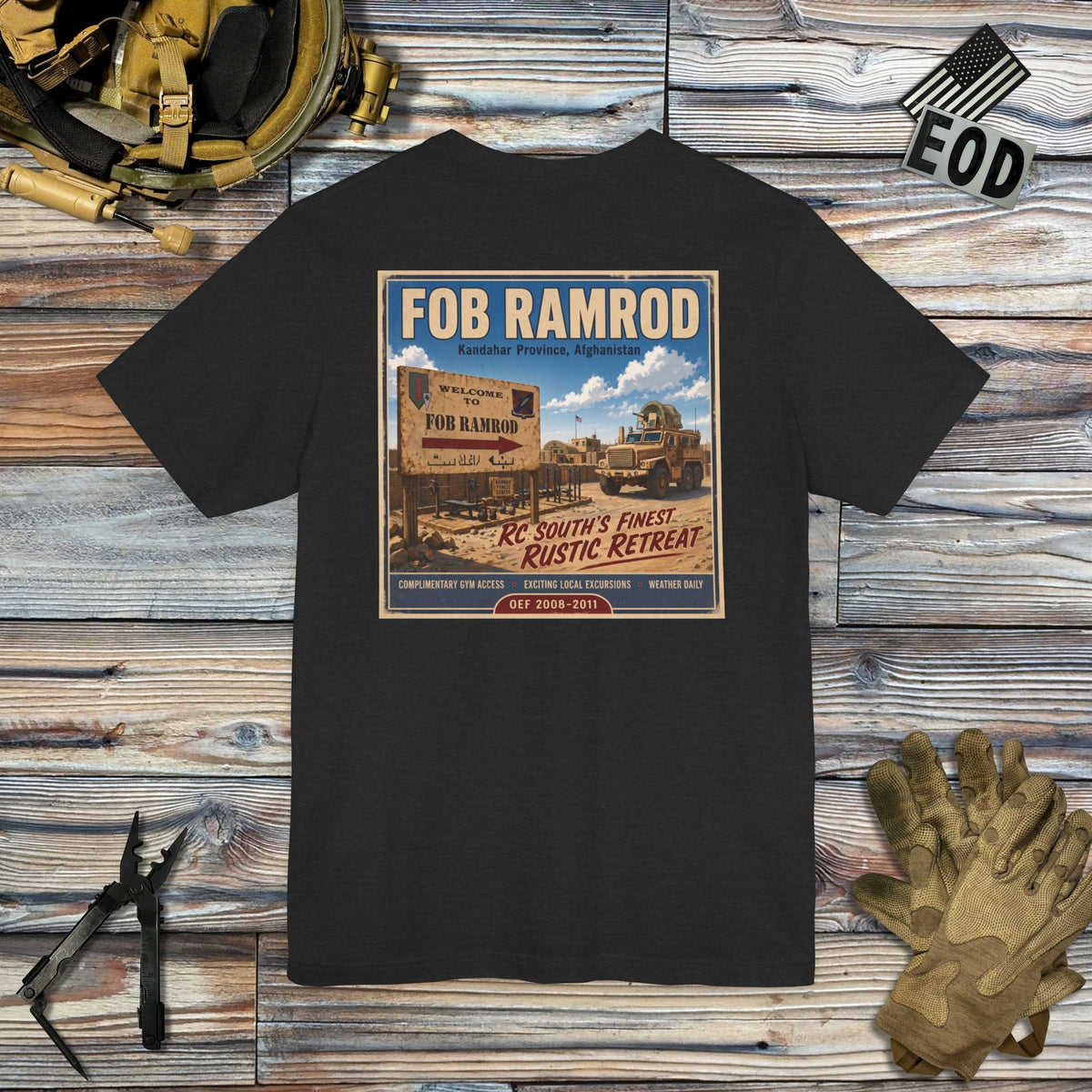 K-Factor Supply Co FOB Ramrod Travel [Back Print] T-Shirt Solid Black Blend / S