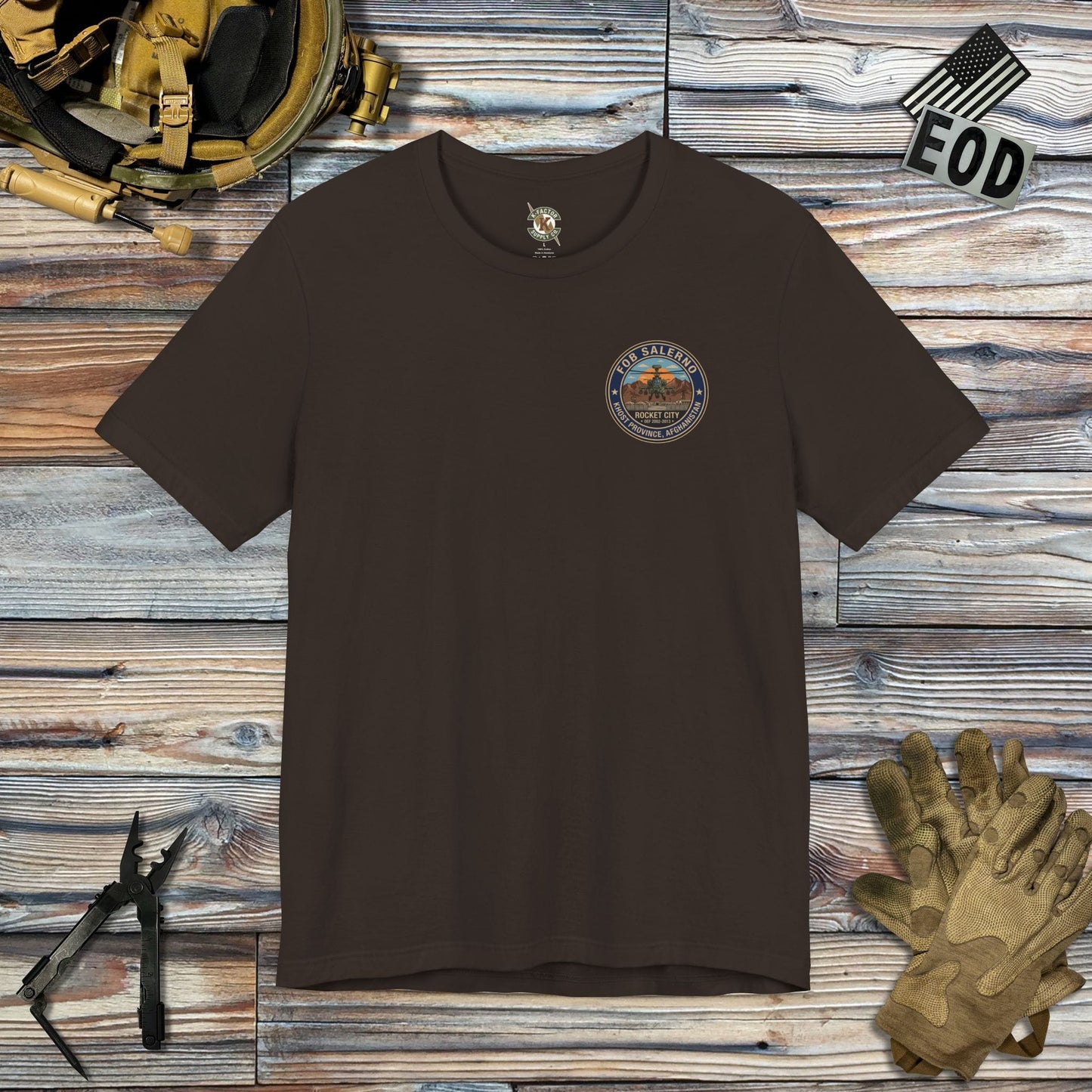 K-Factor Supply Co FOB Salerno Travel (Back Print) T-Shirt Brown / S