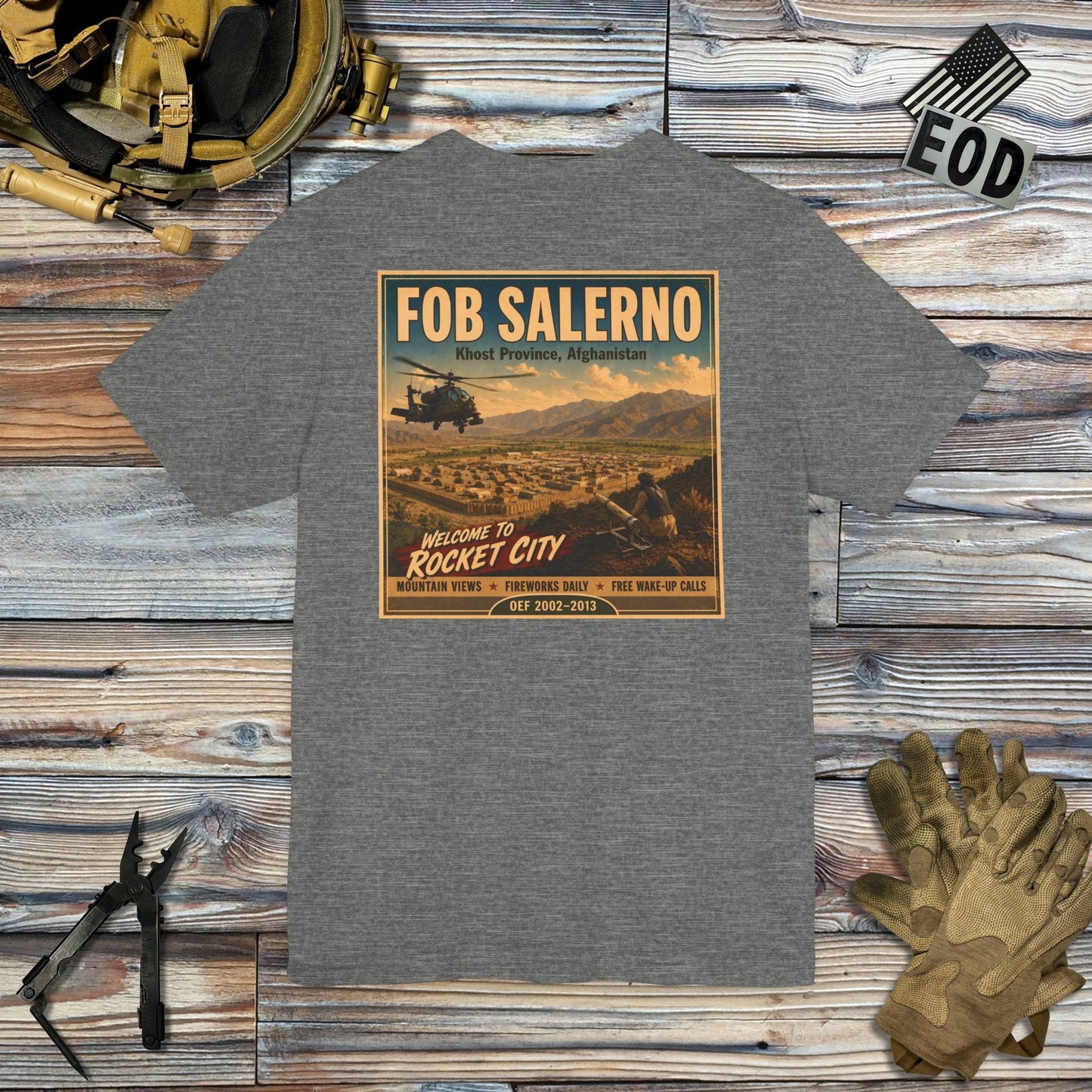 K-Factor Supply Co FOB Salerno Travel (Back Print) T-Shirt Deep Heather / M