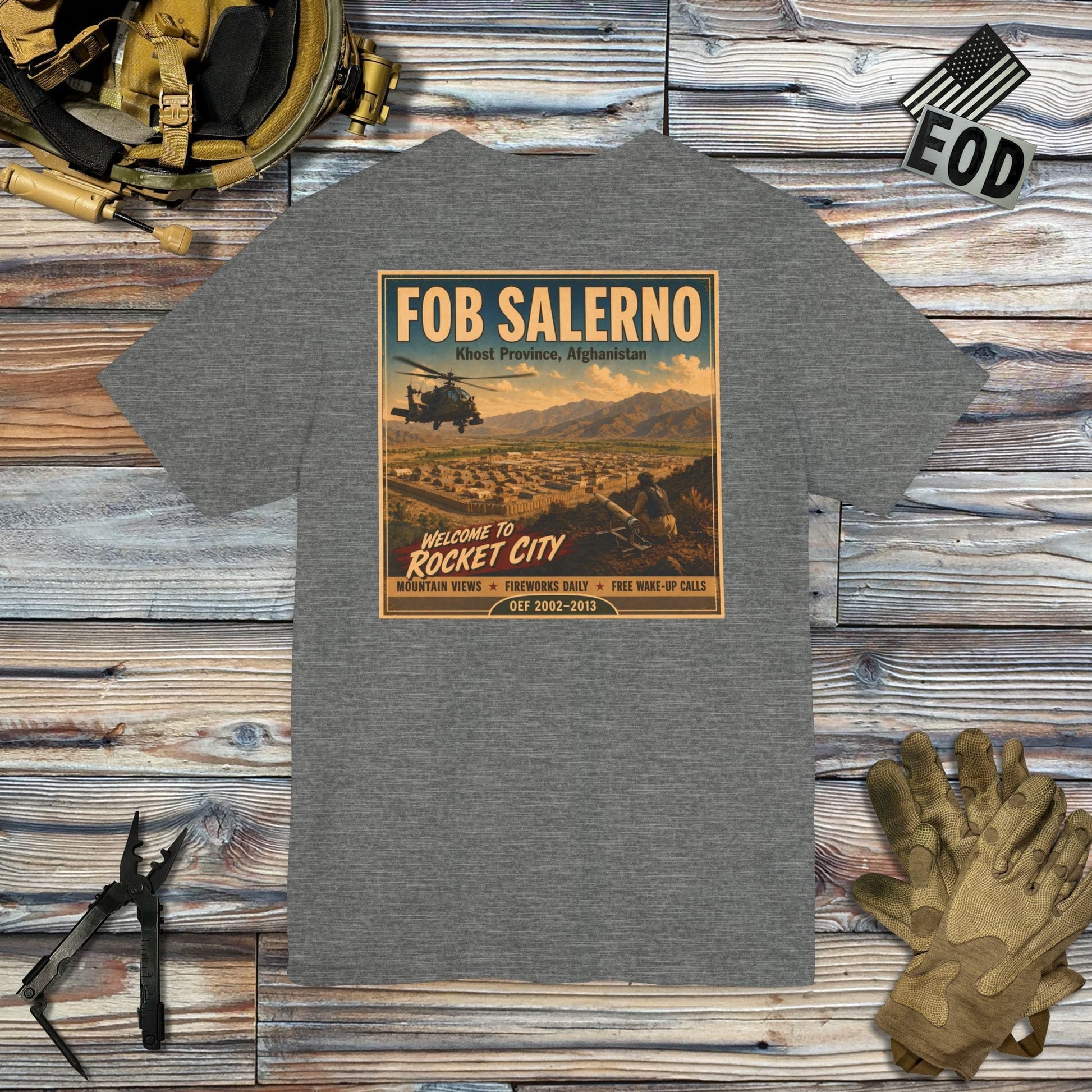 K-Factor Supply Co FOB Salerno Travel (Back Print) T-Shirt Deep Heather / M
