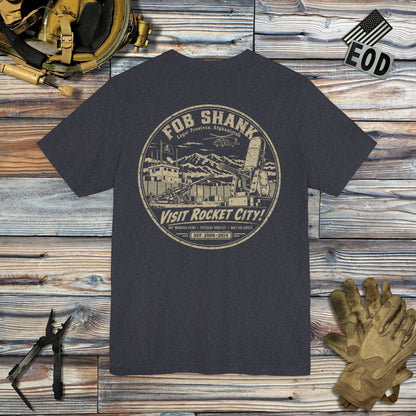 K-Factor Supply Co FOB Shank Rocket City [Back Print] T-Shirt Heather Navy / S