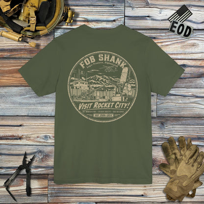 K-Factor Supply Co FOB Shank Rocket City [Back Print] T-Shirt Military Green / S