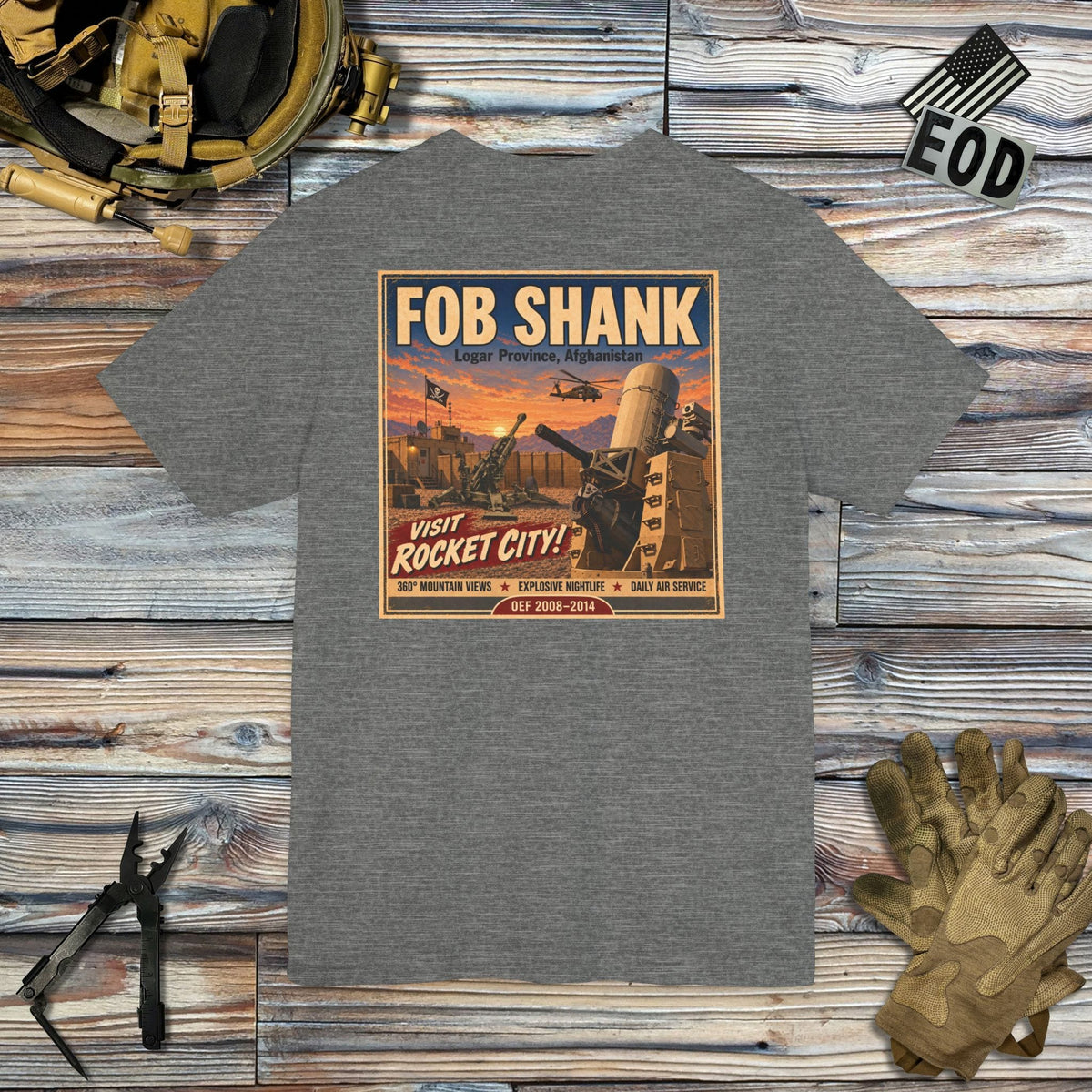 K-Factor Supply Co FOB Shank Travel [Back Print] T-Shirt Deep Heather / S
