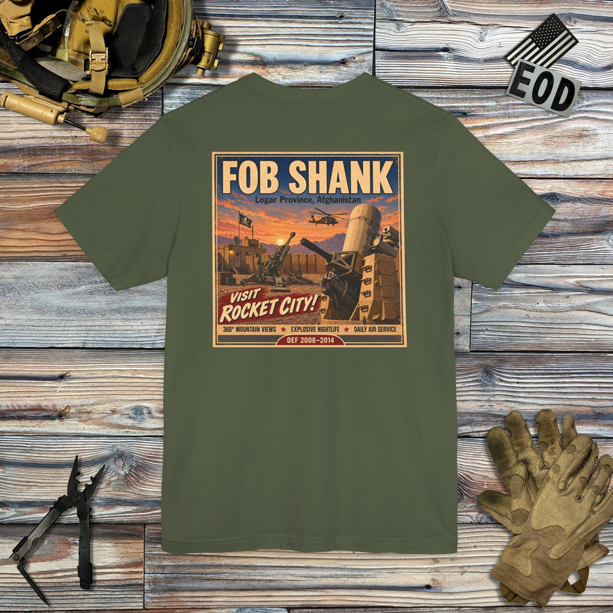 K-Factor Supply Co FOB Shank Travel [Back Print] T-Shirt Military Green / S