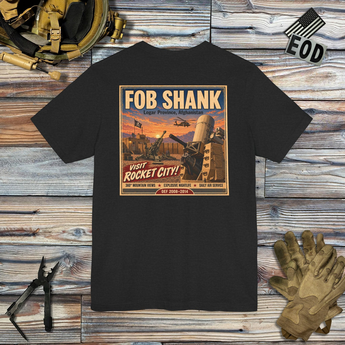 K-Factor Supply Co FOB Shank Travel [Back Print] T-Shirt Solid Black Blend / S