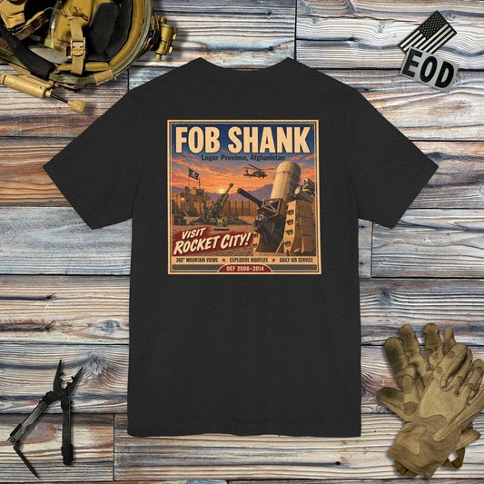K-Factor Supply Co FOB Shank Travel [Back Print] T-Shirt Solid Black Blend / S