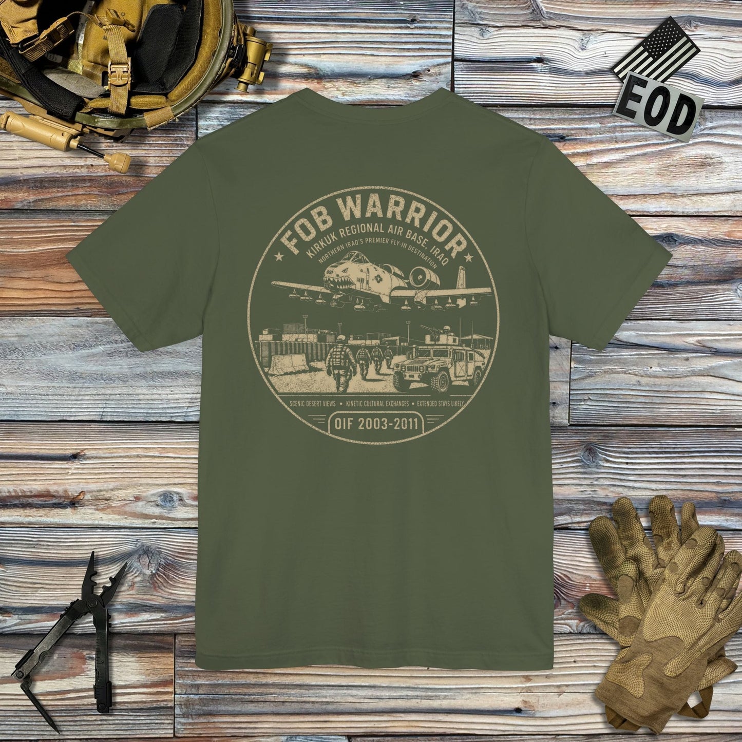 K-Factor Supply Co FOB Warrior (Kirkuk) [Back Print] T-Shirt Military Green / S