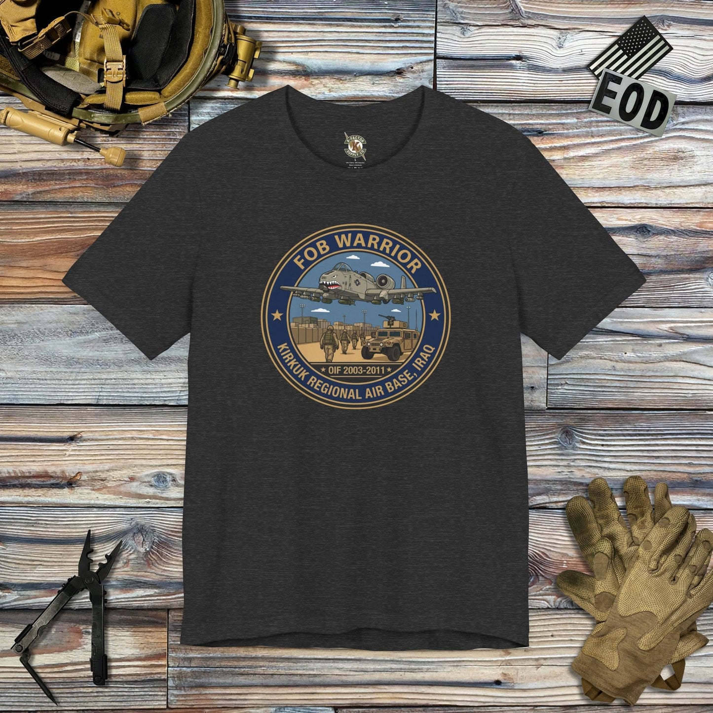 K-Factor Supply Co FOB Warrior (Kirkuk) Icon Mk 1 T-Shirt Dark Grey Heather / S