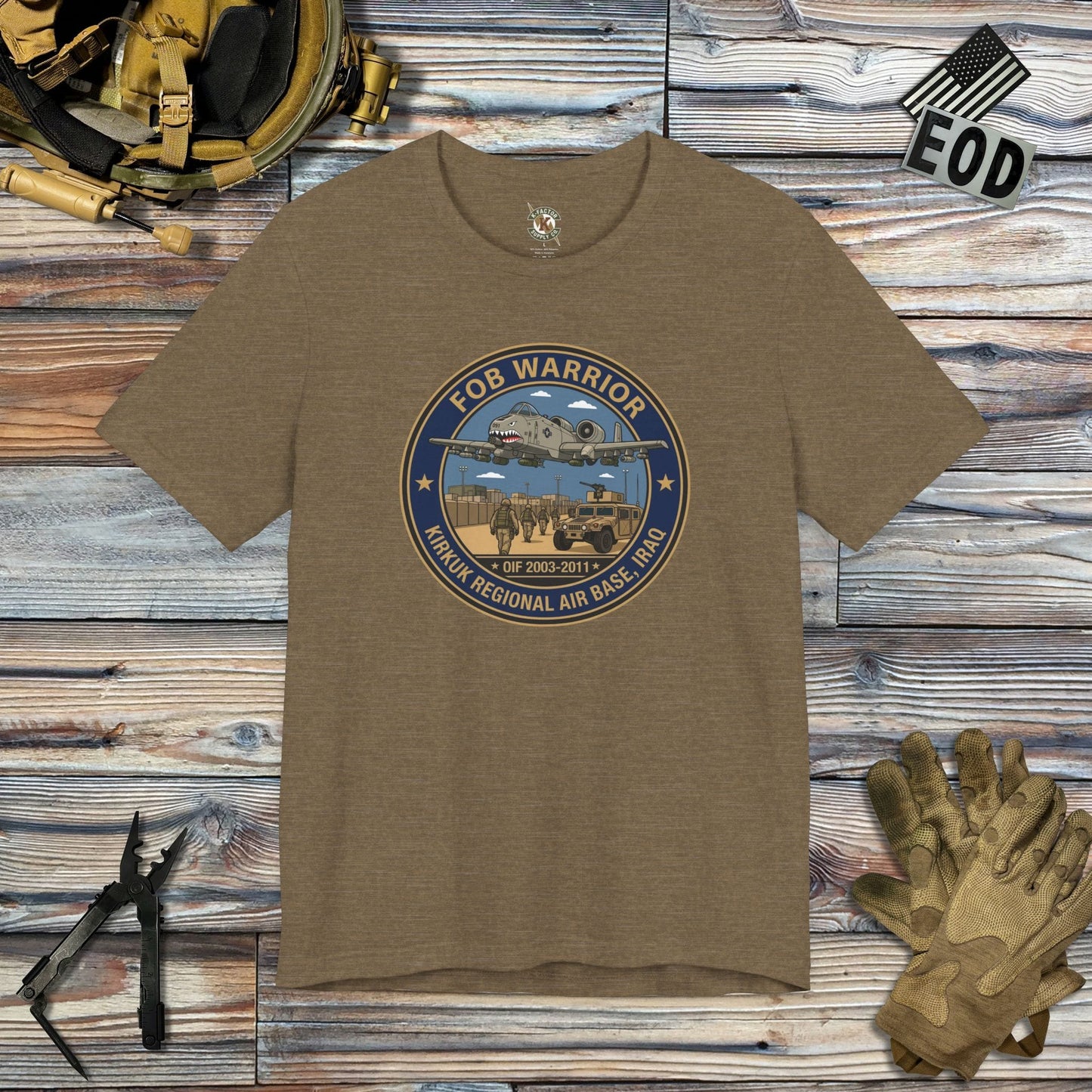 K-Factor Supply Co FOB Warrior (Kirkuk) Icon Mk 1 T-Shirt Heather Olive / S