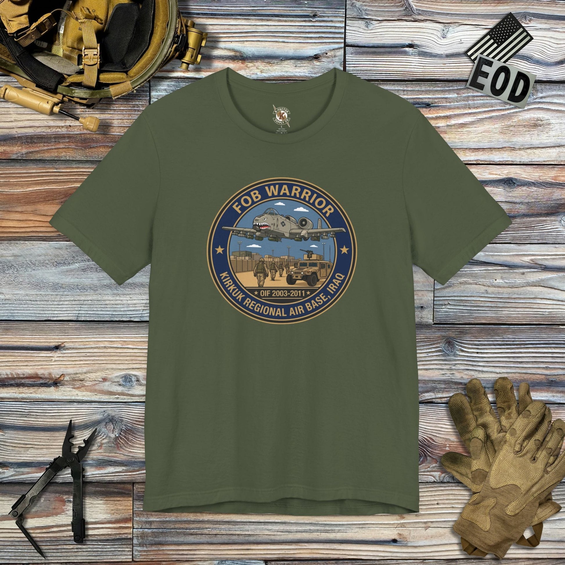 K-Factor Supply Co FOB Warrior (Kirkuk) Icon Mk 1 T-Shirt Military Green / S