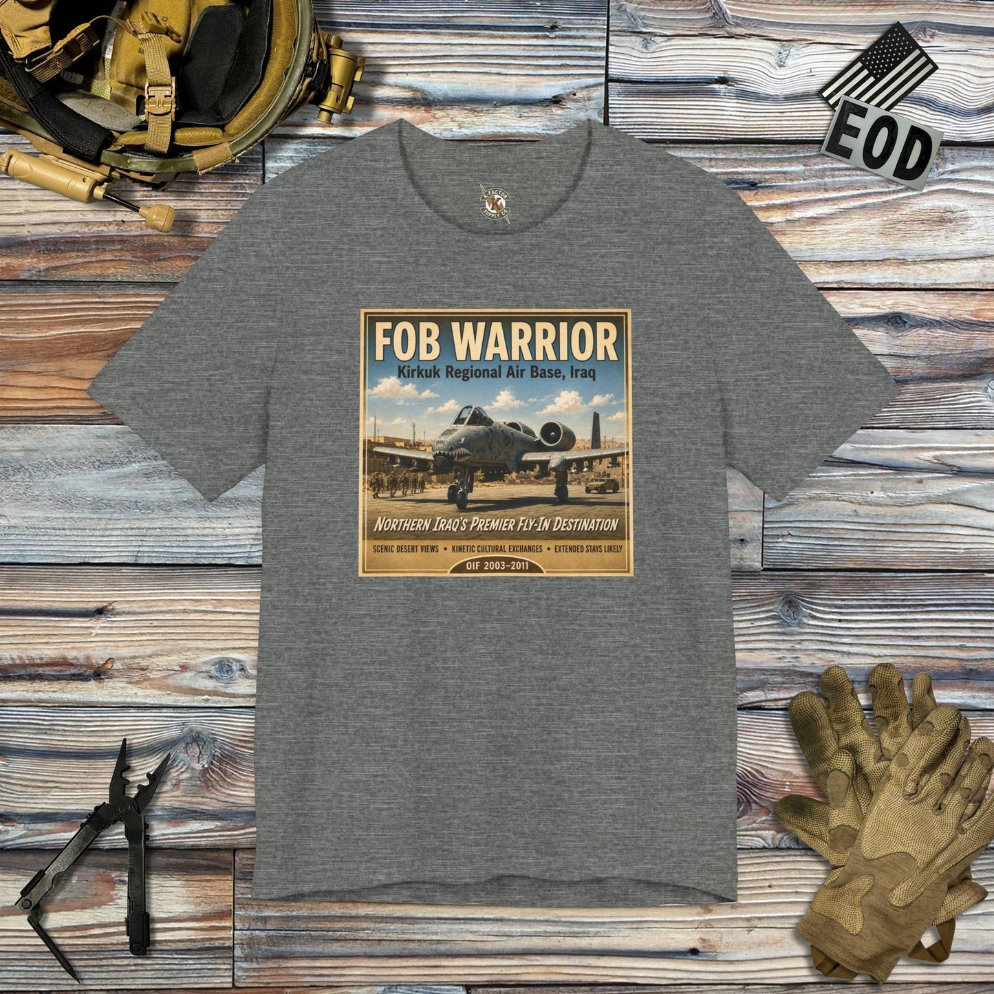 K-Factor Supply Co FOB Warrior (Kirkuk) Travel T-Shirt Deep Heather / M