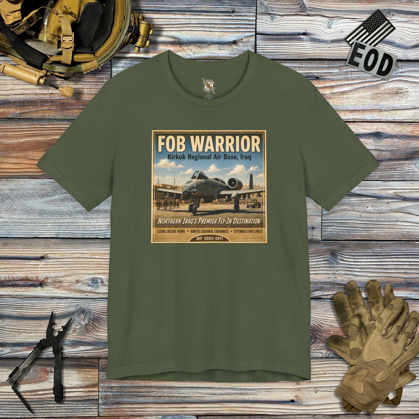 K-Factor Supply Co FOB Warrior (Kirkuk) Travel T-Shirt Military Green / S