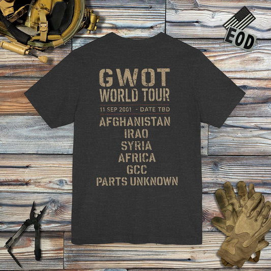 K-Factor Supply Co GWOT World Tour (Back Print) T-Shirt Dark Grey Heather / S