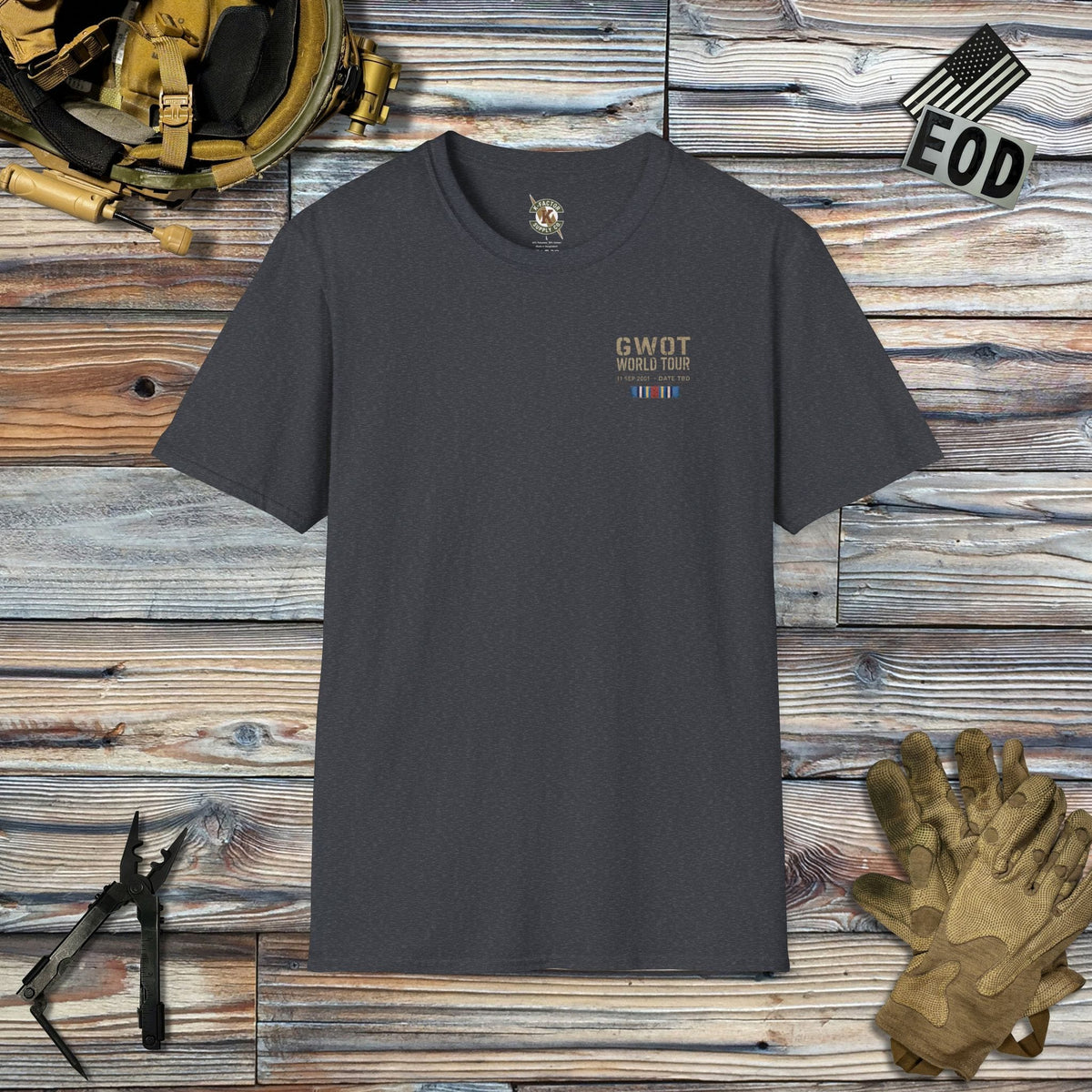 K-Factor Supply Co GWOT World Tour Mk 1 [Back Print] (B+T) T-Shirt 2XL / Dark Heather Grey