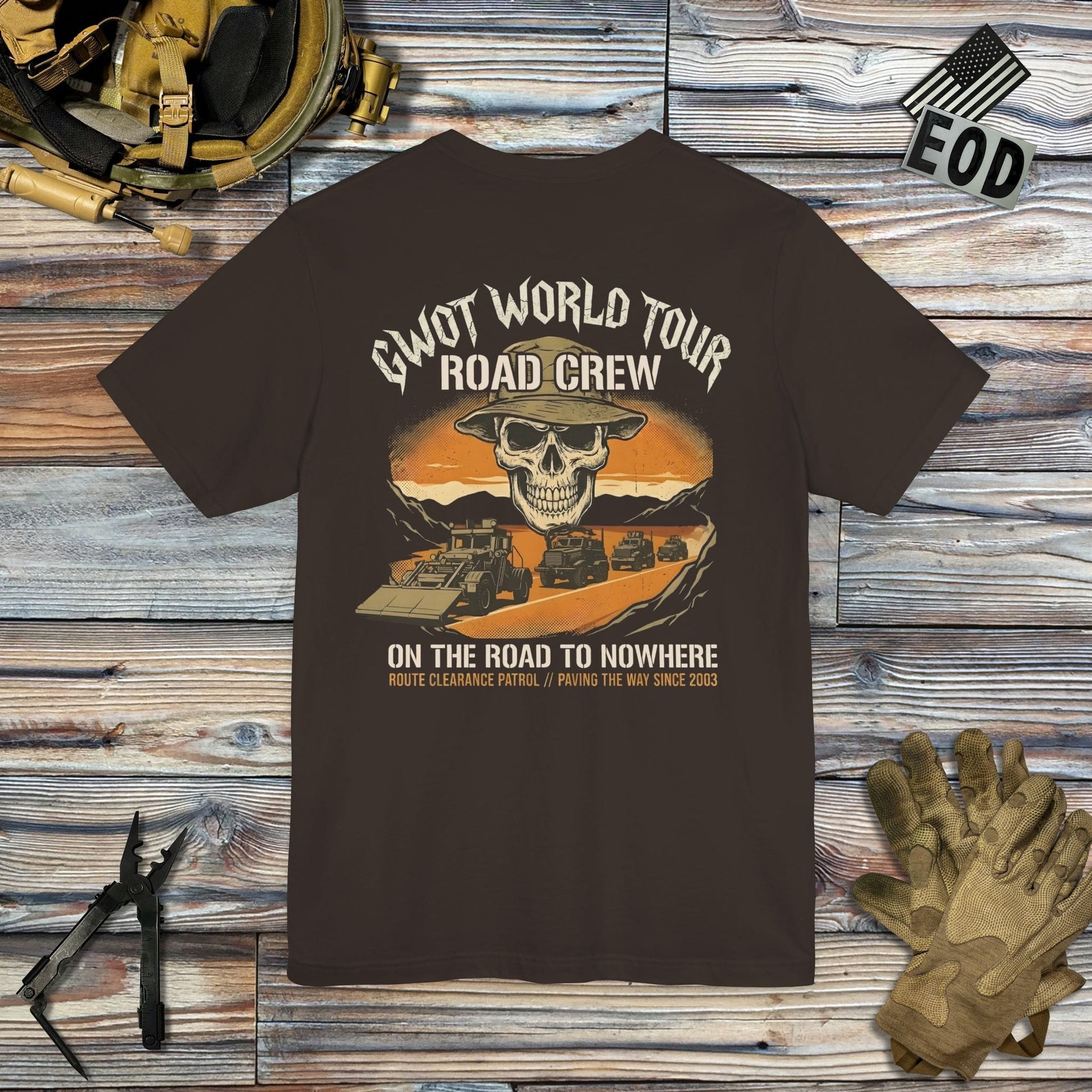 K-Factor Supply Co GWOT World Tour - Road Crew (Back Print) T-Shirt Brown / S