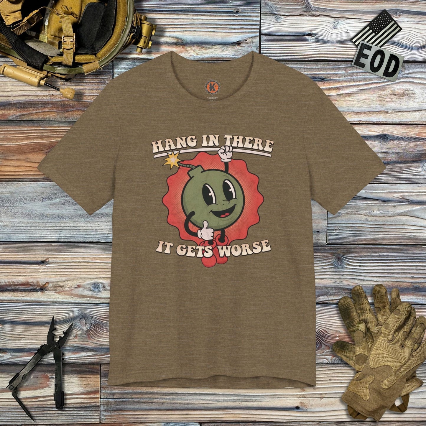 K-Factor Supply Co Hang In There T-Shirt Heather Olive / S