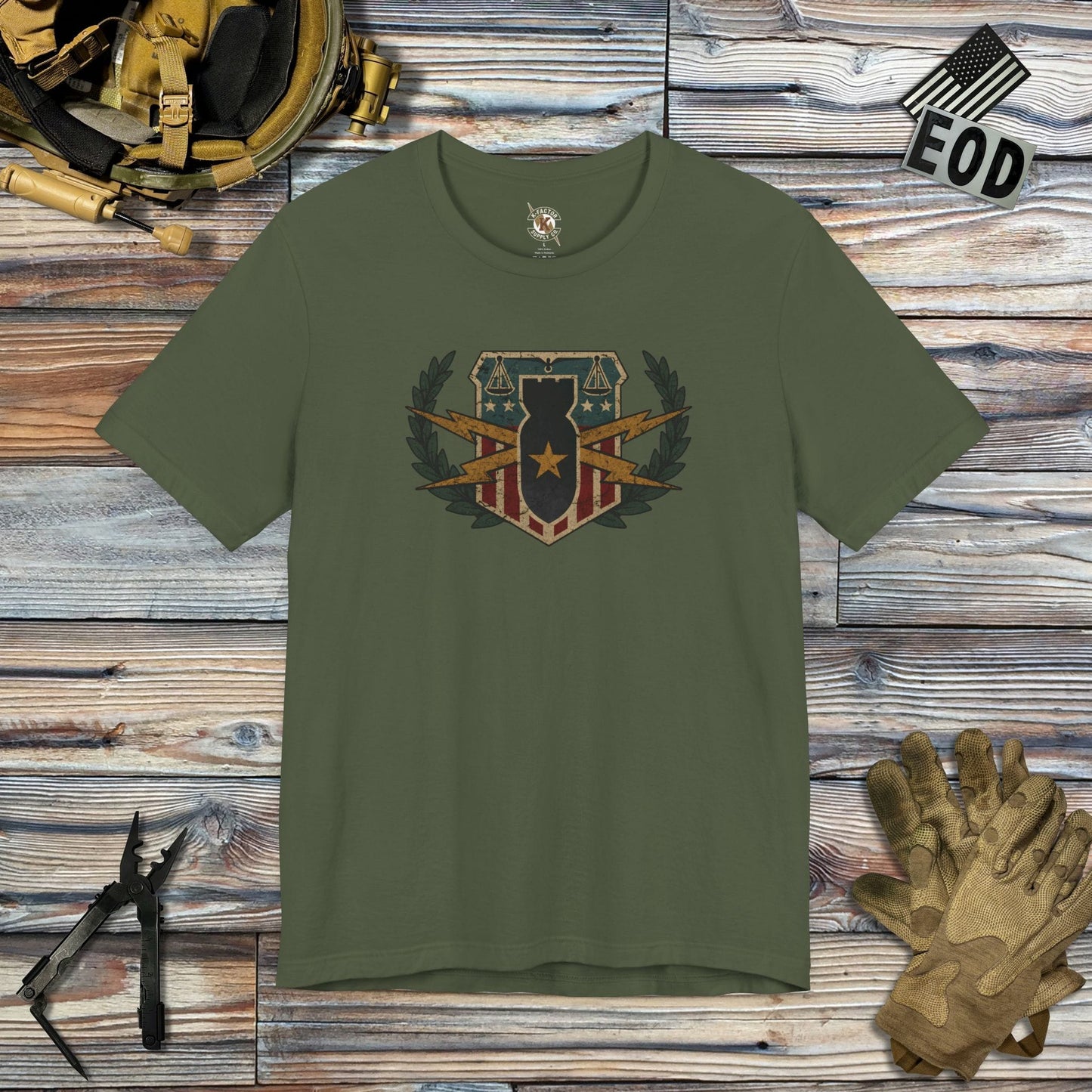 K-Factor Supply Co HDS/PBST Vintage Senior Badge T-Shirt Military Green / S
