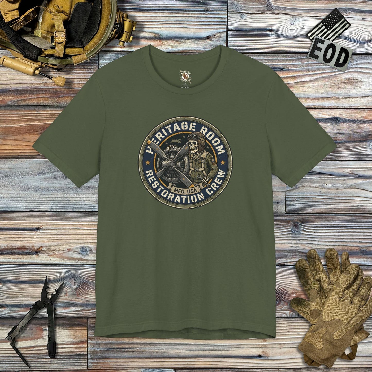 K-Factor Supply Co Heritage Room Restoration Crew T-Shirt Military Green / S