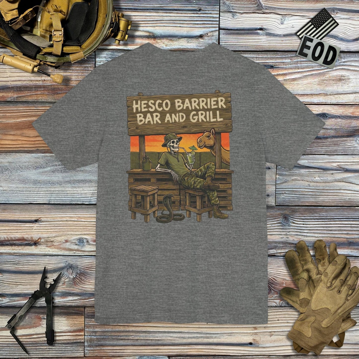 K-Factor Supply Co HESCO Bar and Grill (Back Print) T-Shirt Deep Heather / S