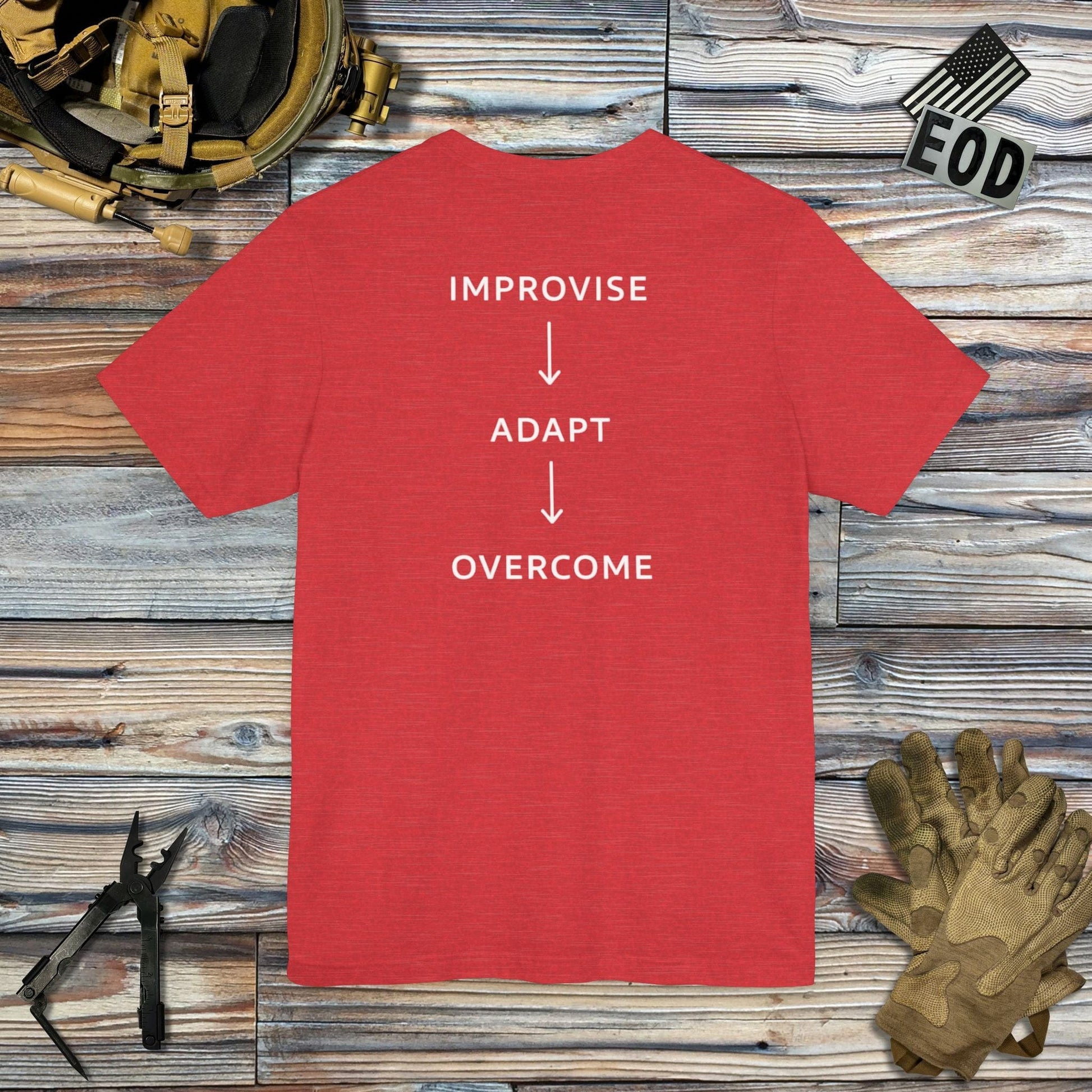 K-Factor Supply Co Improvise Adapt Overcome (Back Print) T-Shirt Heather Red / S
