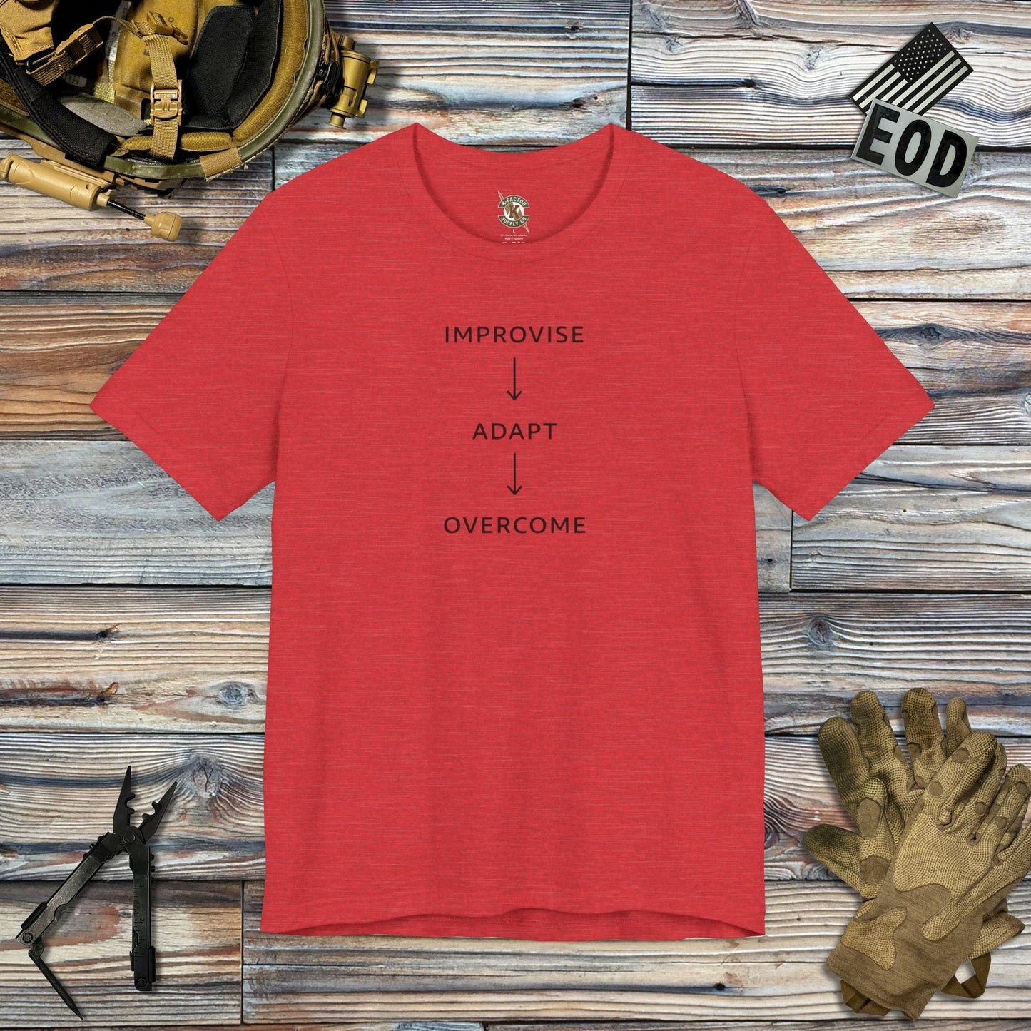 K-Factor Supply Co Improvise Adapt Overcome T-Shirt Heather Red / S