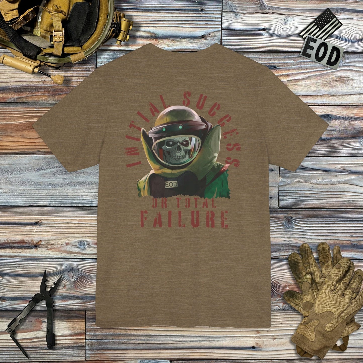 K-Factor Supply Co Initial Success Skull (Back Print) T-Shirt Heather Olive / S