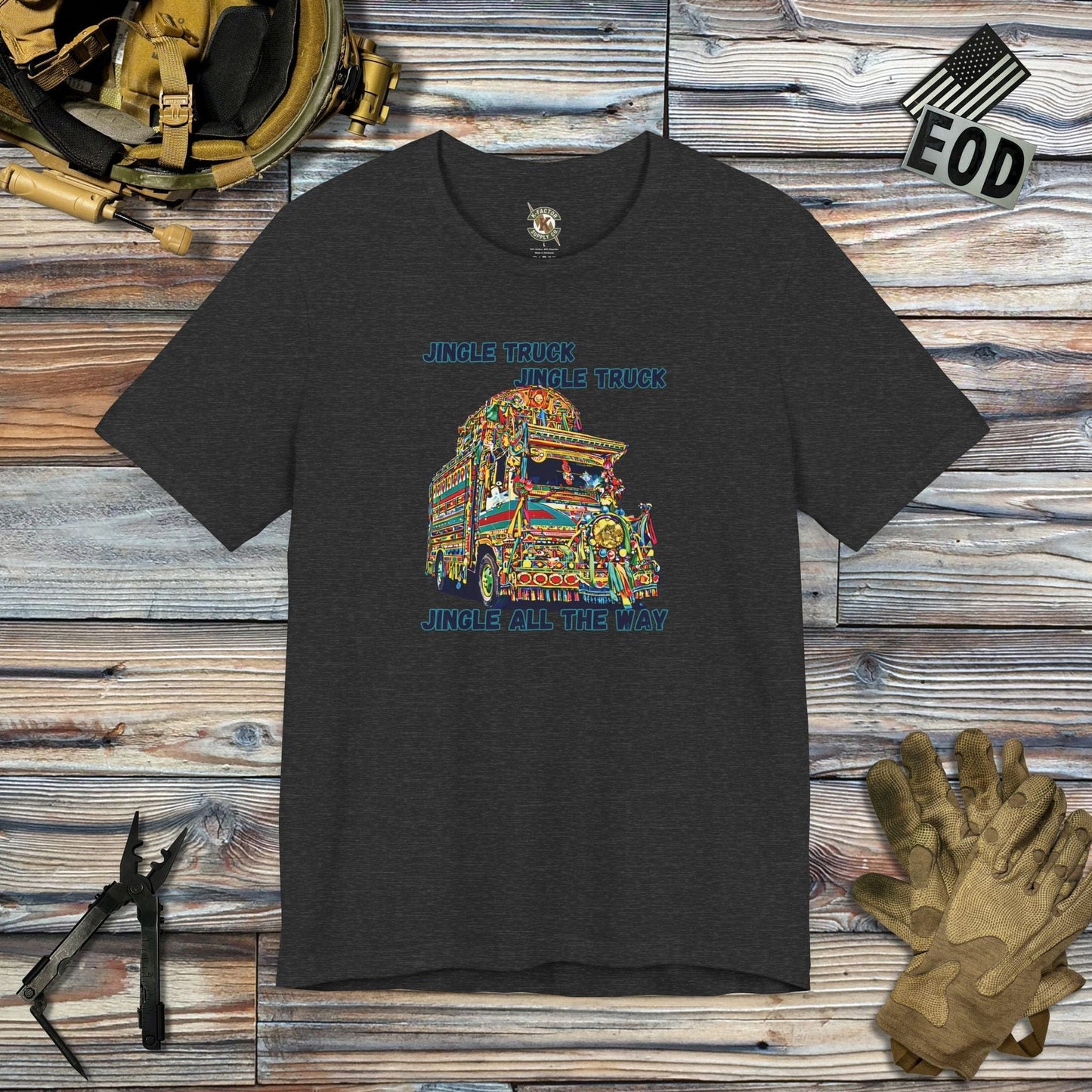 K-Factor Supply Co Jingle All The Way T-Shirt Dark Grey Heather / S