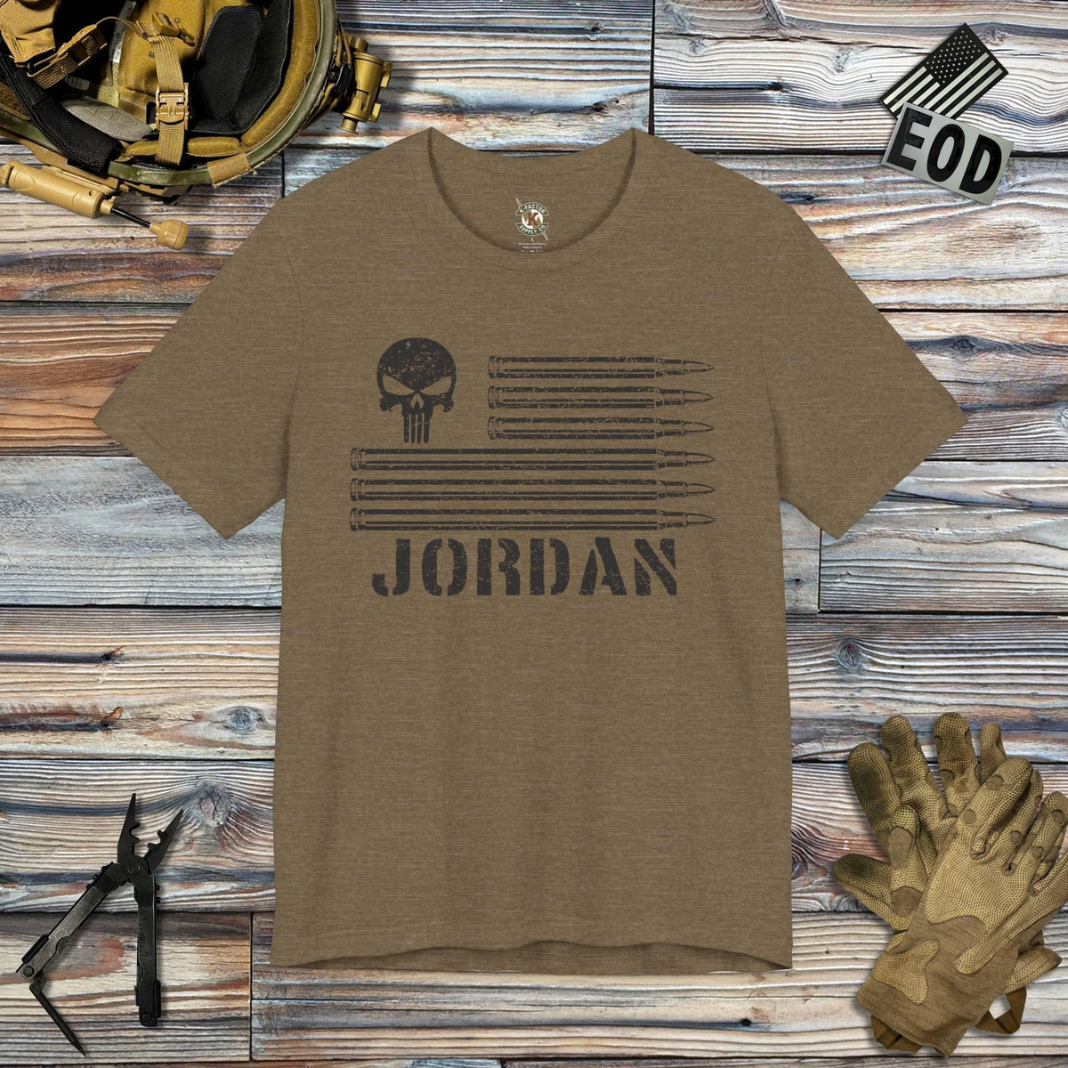 K-Factor Supply Co Jordan P-Skull Custom T-Shirt Heather Olive / S