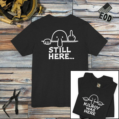 K-Factor Supply Co Kilroy - Still Here (Back Print) T-Shirt Dark Grey Heather / S