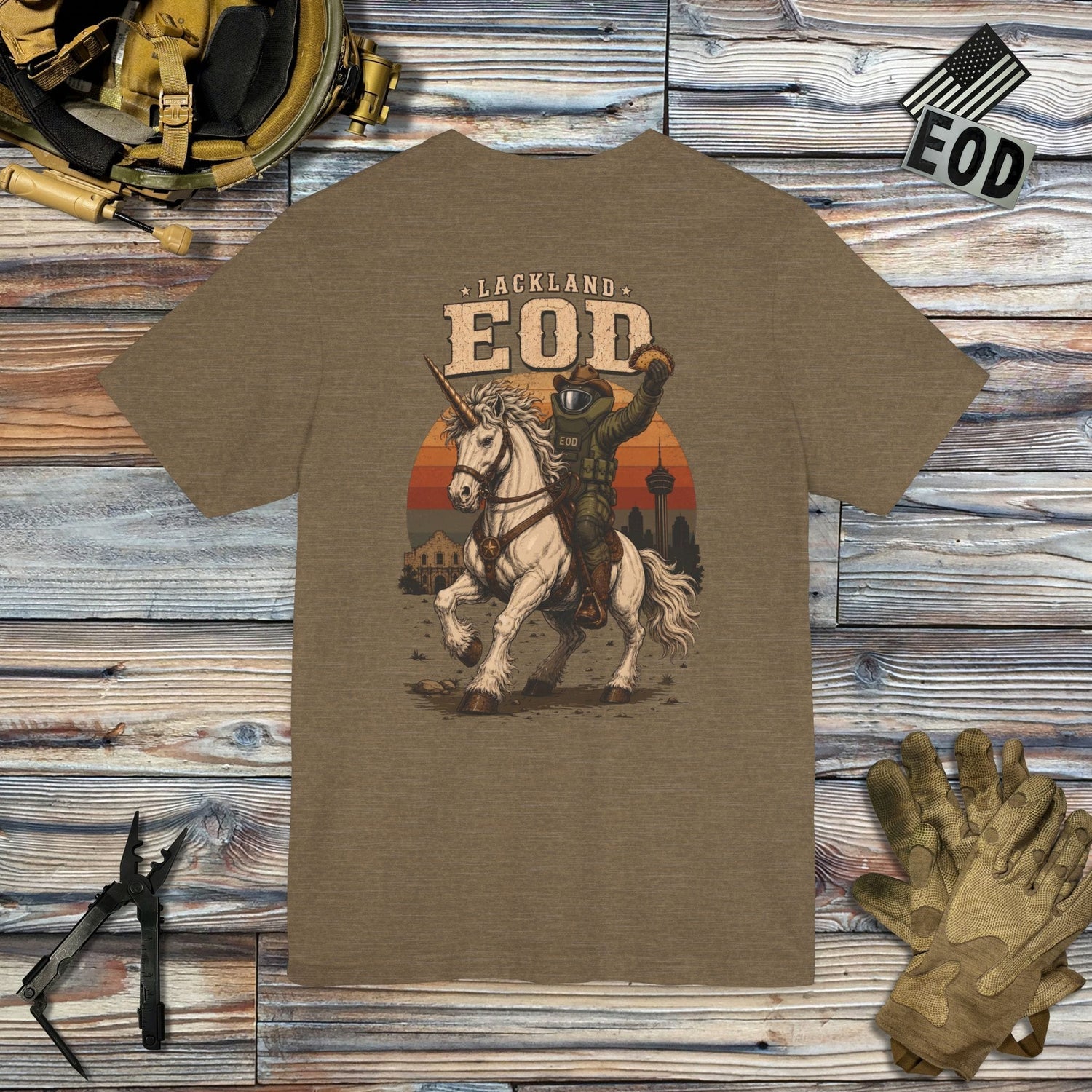 K-Factor Supply Co Lackland EOD "Lonestar Unicorn" T-Shirt Heather Olive / S