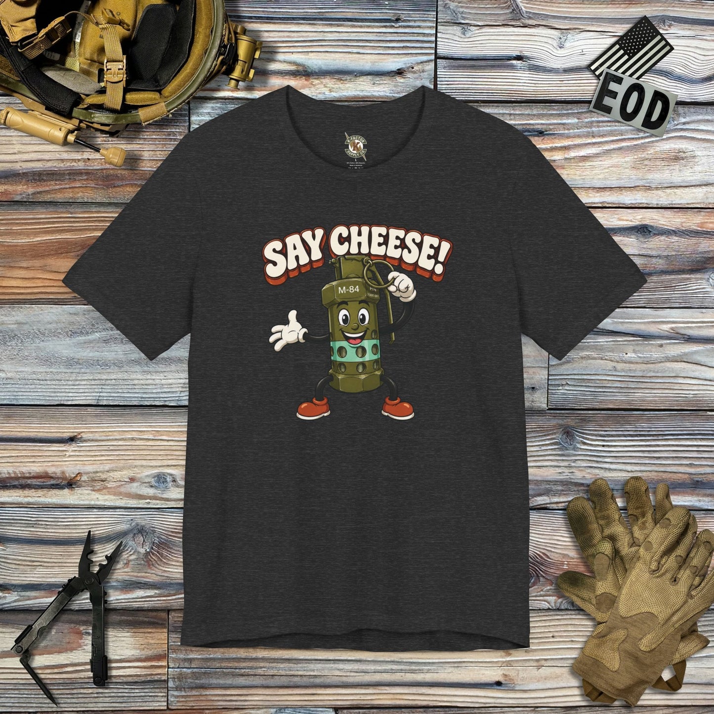 K-Factor Supply Co M-84 Say Cheese! T-Shirt Dark Grey Heather / S