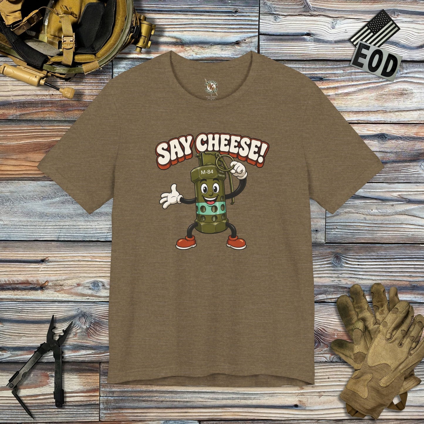 K-Factor Supply Co M-84 Say Cheese! T-Shirt Heather Olive / S