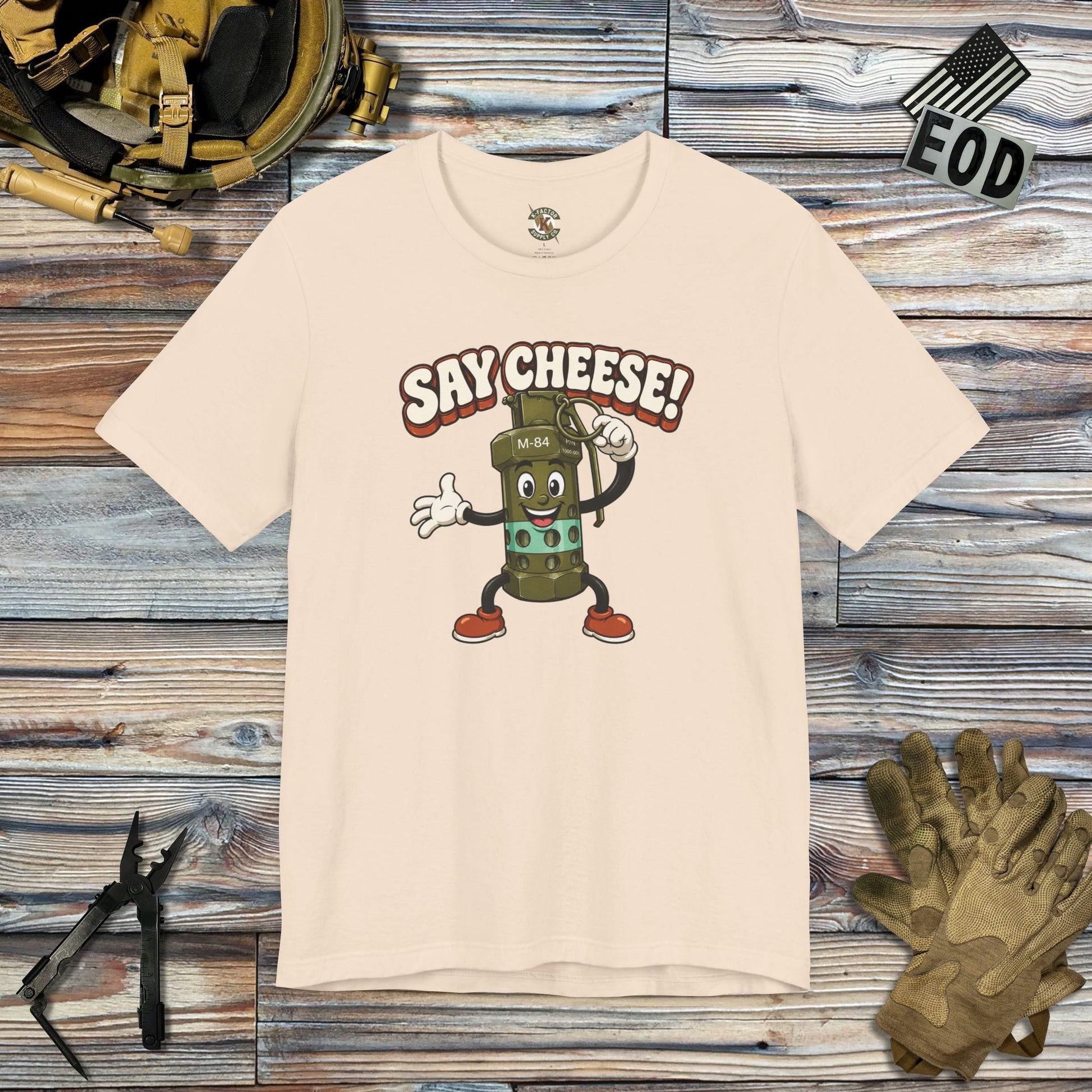 K-Factor Supply Co M-84 Say Cheese! T-Shirt Soft Cream / S