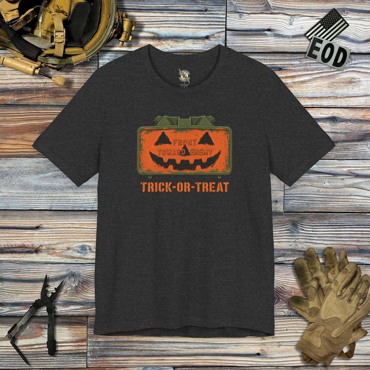 K-Factor Supply Co M18A1 Claymore Trick-or-Treat T-Shirt Dark Grey Heather / S