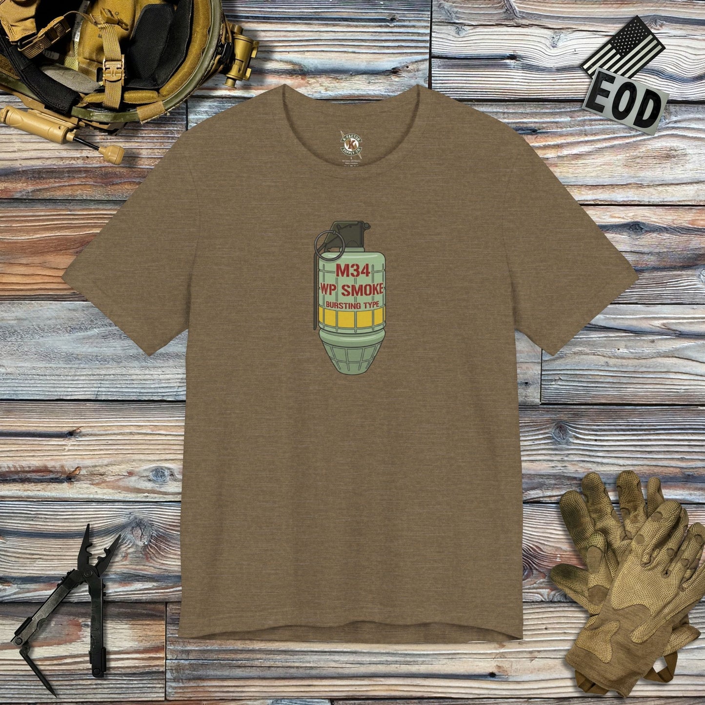 K-Factor Supply Co M34 WP Grenade T-Shirt Heather Olive / S