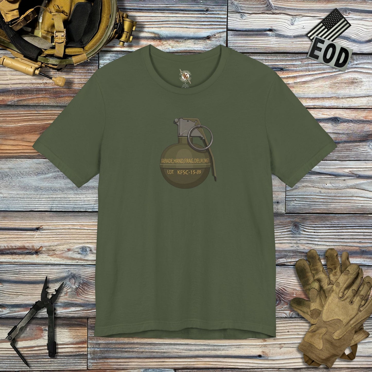 K-Factor Supply Co M67 Frag Grenade T-Shirt Military Green / S