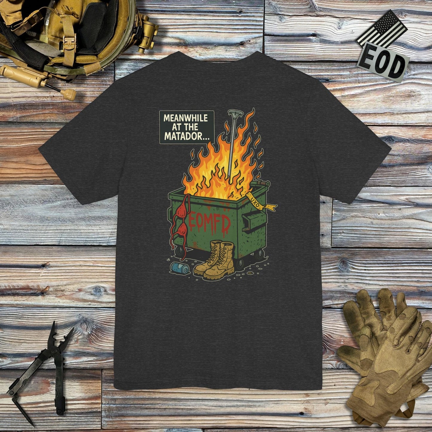 K-Factor Supply Co Meanwhile at the Matador (Back Print) T-Shirt Dark Grey Heather / S