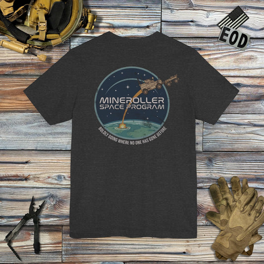 K-Factor Supply Co Mineroller Space Program (Back Print) T-Shirt Dark Grey Heather / S