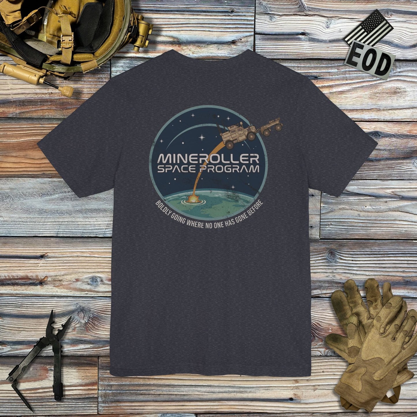 K-Factor Supply Co Mineroller Space Program (Back Print) T-Shirt Heather Navy / S