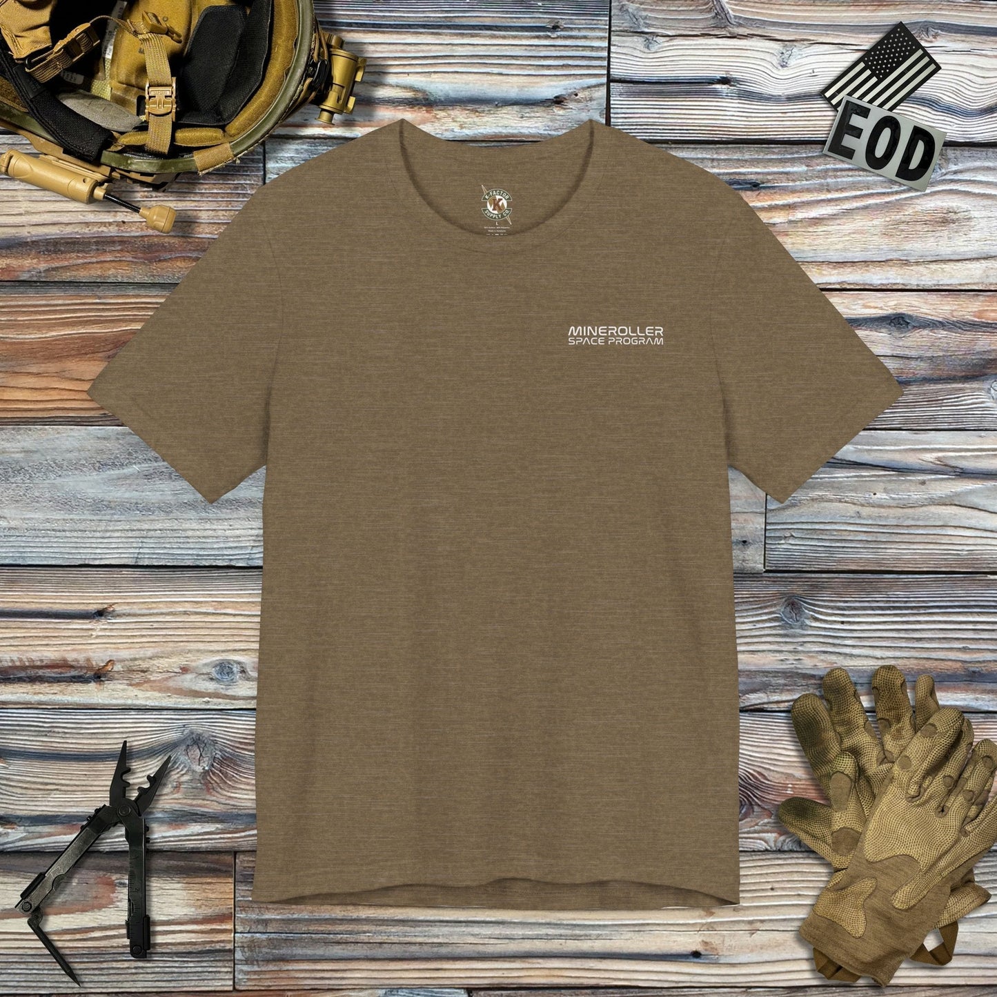 K-Factor Supply Co Mineroller Space Program (Back Print) T-Shirt Heather Olive / S